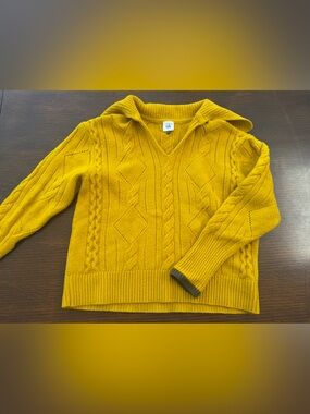 Cabi Shipshape Pullover #4785 Gold / Dijon Yellow Diamond Cable Knit Sweater [L]